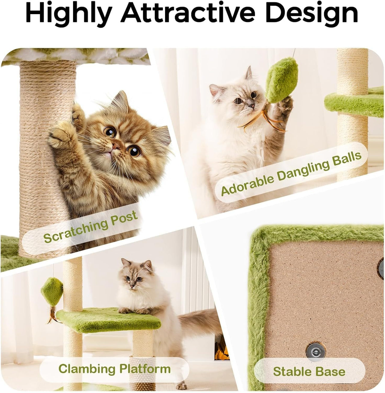 Árbol para gatos Mewoo grande para gatos adultos - Rascador de varios niveles con percha extraíble y juguetes interactivos, mueble de interior para gatitos, color verde