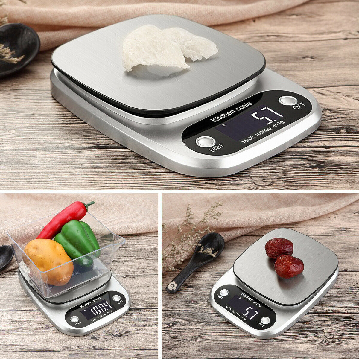 Báscula digital para cocina, multifunción, 22 lb, 1 g, de acero inoxidable, para dietas y alimentos.