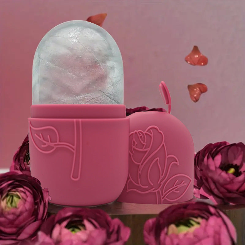 Masajeador facial con bandeja de hielo y rodillo para aliviar la hinchazón