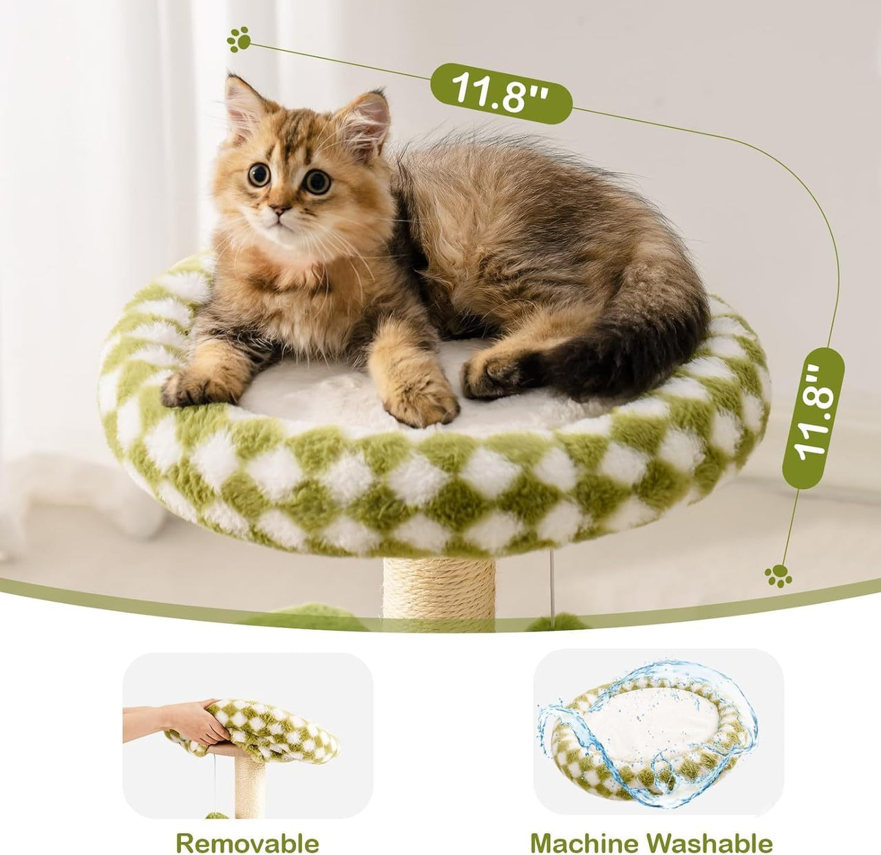Árbol para gatos Mewoo grande para gatos adultos - Rascador de varios niveles con percha extraíble y juguetes interactivos, mueble de interior para gatitos, color verde