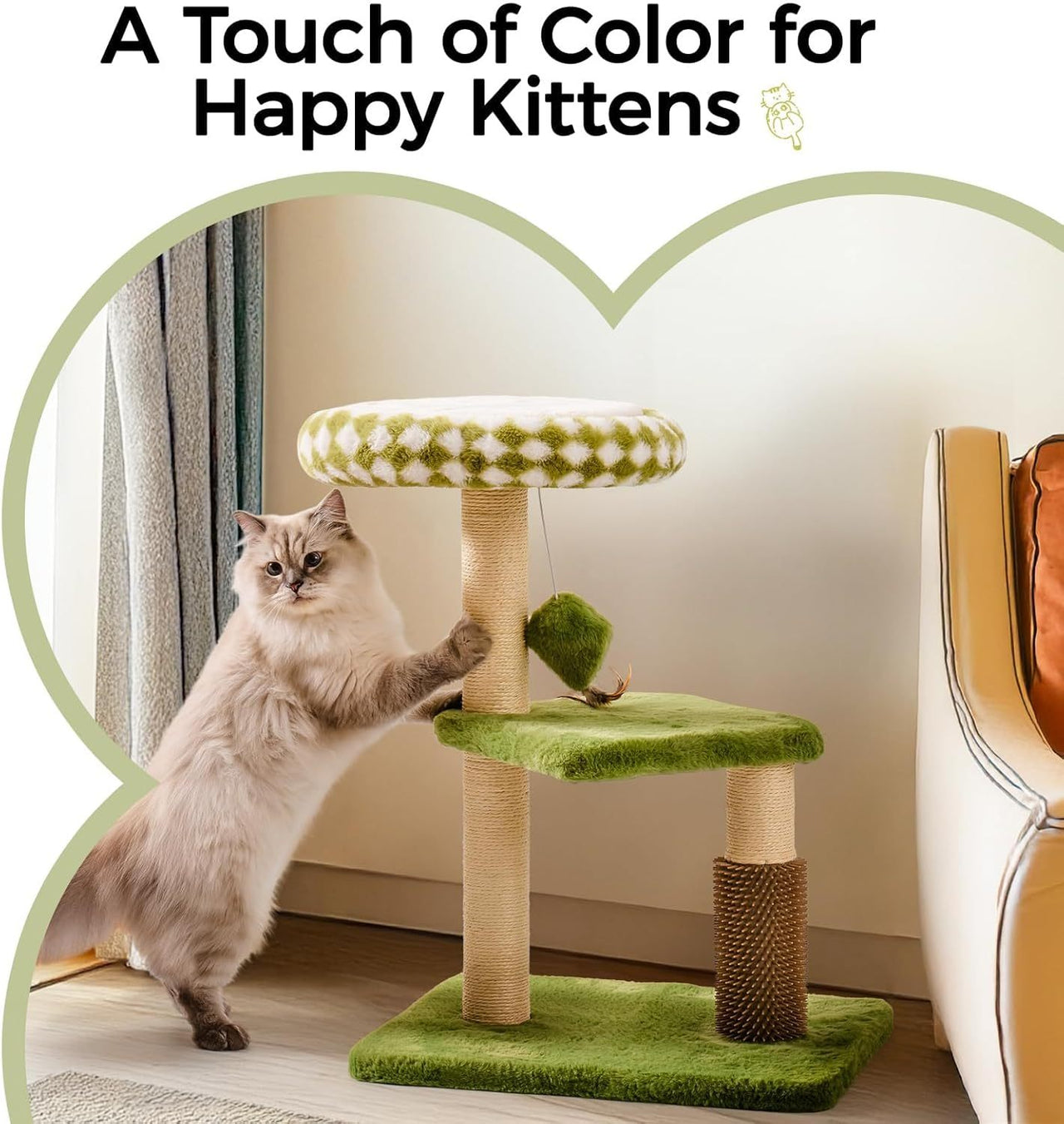 Árbol para gatos Mewoo grande para gatos adultos - Rascador de varios niveles con percha extraíble y juguetes interactivos, mueble de interior para gatitos, color verde
