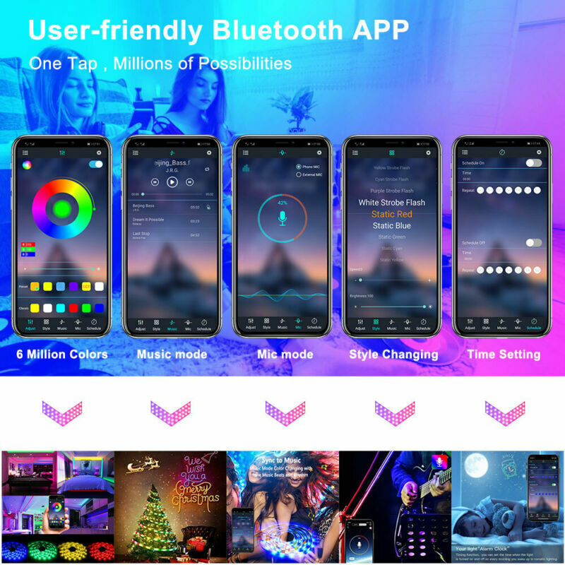 NUEVA tira de LED RGB 5050 con control remoto Bluetooth, luces traseras de TV para bar y sala