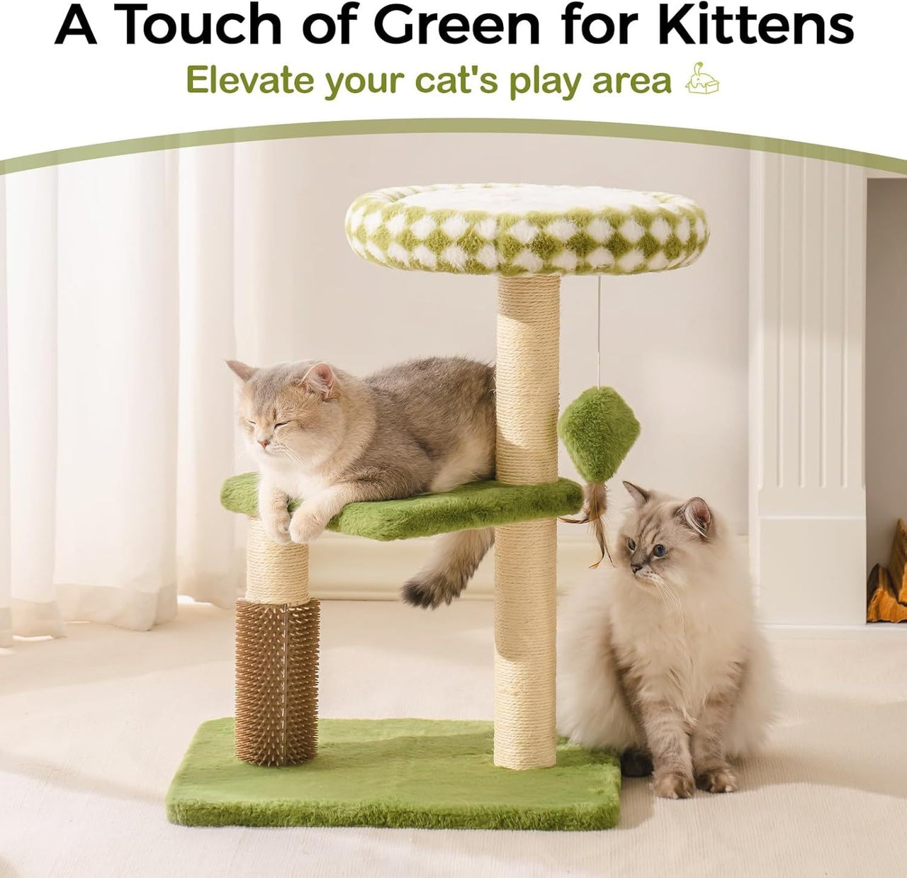 Árbol para gatos Mewoo grande para gatos adultos - Rascador de varios niveles con percha extraíble y juguetes interactivos, mueble de interior para gatitos, color verde